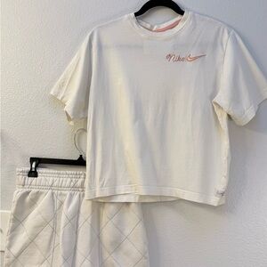 Nike “Just Do It” Embroidered Lounge Set Women’s S/M Cream Peach Cozy 2-Piece